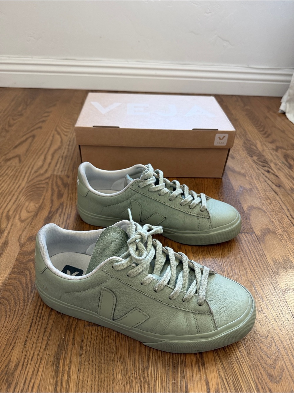 Veja Mint Green Leather Sneakers